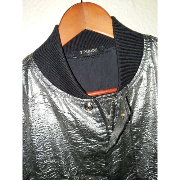 Men's 3.PARADIS Paris Runway Bomber Silver Foil Metallic L Large Jacket Coat - Picture 2 of 7